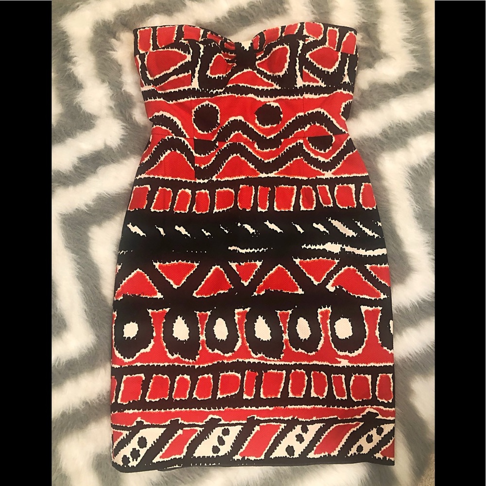 MUSE red/white/black print strapless dress, size 4